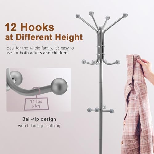OGFC 23147 RAIN Coat Rack Freestanding With Umbrella Holder, Metal WINDCHEATER Tree With 12 Hooks, Standing Hanger for Entryway, Hat Rack for Home Office, Gray - Image 3