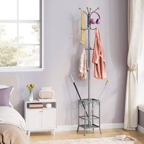 OGFC 23147 RAIN Coat Rack Freestanding With Umbrella Holder, Metal WINDCHEATER Tree With 12 Hooks, Standing Hanger for Entryway, Hat Rack for Home Office, Gray - Image 5