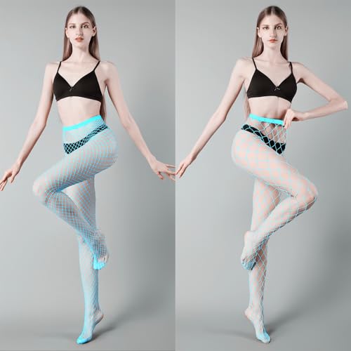 MengPa Women's Fishnets Tights High Waist Stockings Party Thigh High Pantyhose 2Pcs (Blue-(L&XL Gride)) 2446 - Image 2