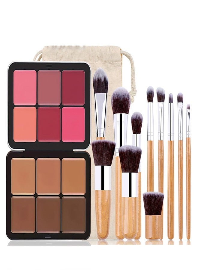 Joyeee Makeup Blush Palette + Cream Contour Palette Kit, with 11 Pcs Complete Makeup Brushes, Contouring Concealer Palette for Medium Dark Skin to Conceals Dark Circles, Redness, Acne, Blemish - Image 1