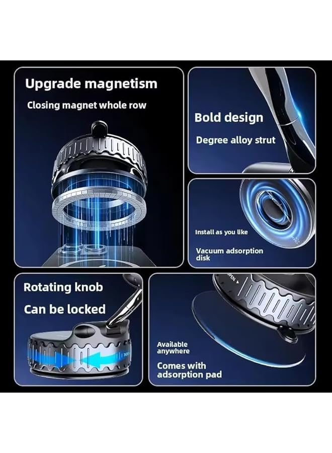 S-TOP Magnetic Phone Holder, Foldable Vacuum Suction Car Mount with Strong Grip, 360° Adjustable One-Hand Operation Stand Smartphones, Universal Dashboard Windshield Mount, Gym, Black - Image 1