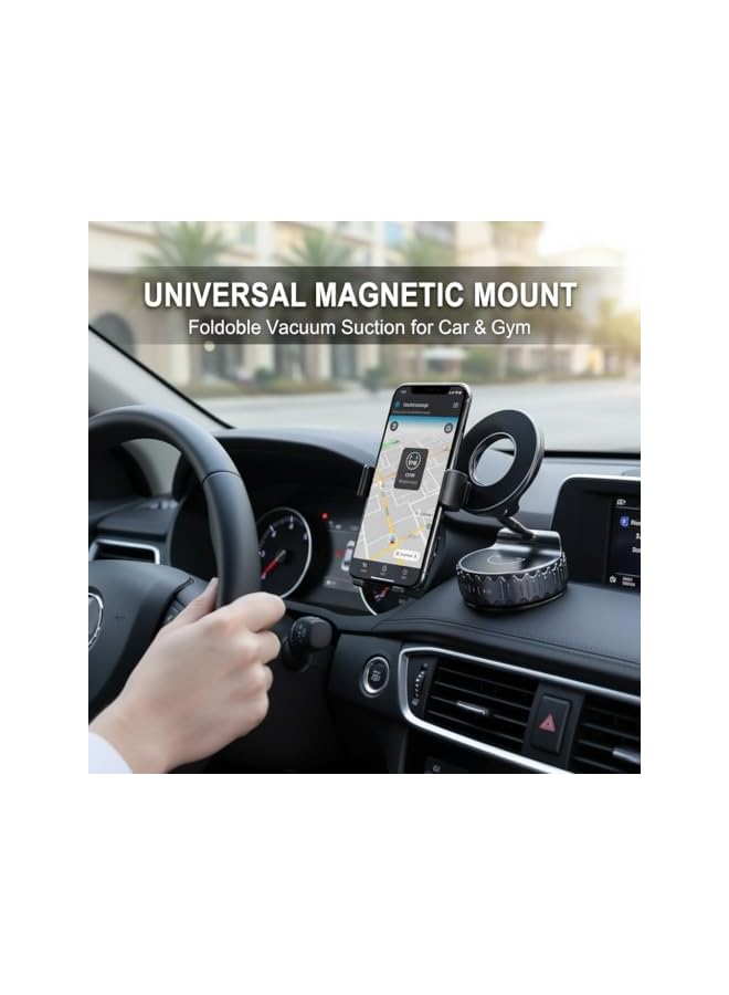 S-TOP Magnetic Phone Holder, Foldable Vacuum Suction Car Mount with Strong Grip, 360° Adjustable One-Hand Operation Stand Smartphones, Universal Dashboard Windshield Mount, Gym, Black - Image 3