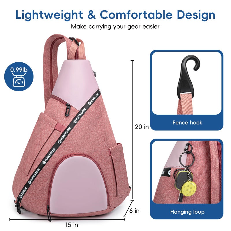 KAVIGOR Pickleball Bag, 7 Pockets & Upgraded Zippers, Lightweight Sling Bag with Detachable Strap & Water-Resistant Pocket - Image 5