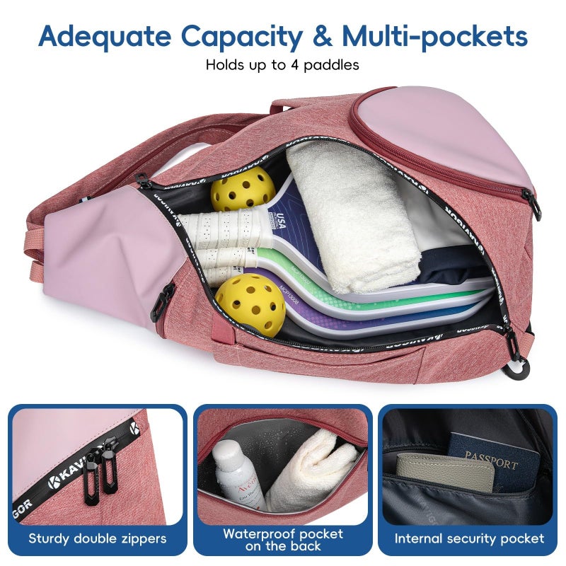 KAVIGOR Pickleball Bag, 7 Pockets & Upgraded Zippers, Lightweight Sling Bag with Detachable Strap & Water-Resistant Pocket - Image 3