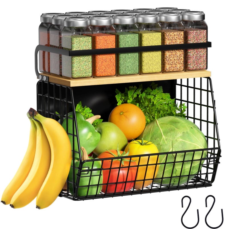 Ofiray-home Magnetic Shelf for Fridge with Wood Lid, Fruit Potato and Onion Storage Bins, Pantry Organizers & Storage, Large Container Magnetic Spice Rack for Refrigerator, Kitchen Counter (Black, 1) - Image 1