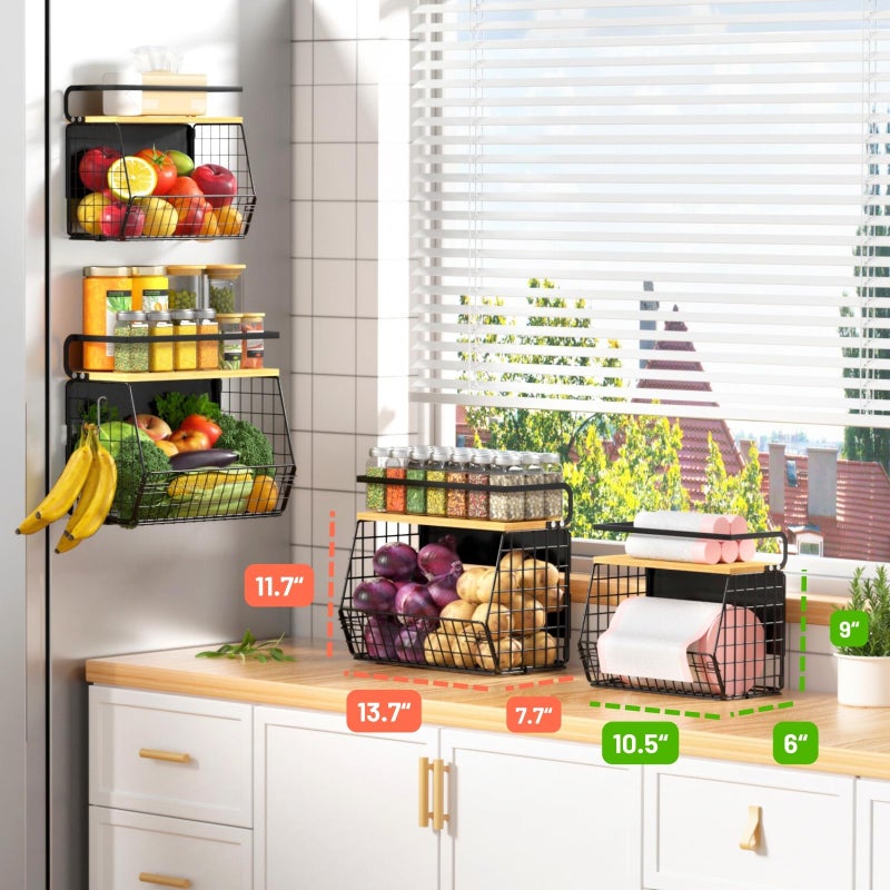 Ofiray-home Magnetic Shelf for Fridge with Wood Lid, Fruit Potato and Onion Storage Bins, Pantry Organizers & Storage, Large Container Magnetic Spice Rack for Refrigerator, Kitchen Counter (Black, 1) - Image 2