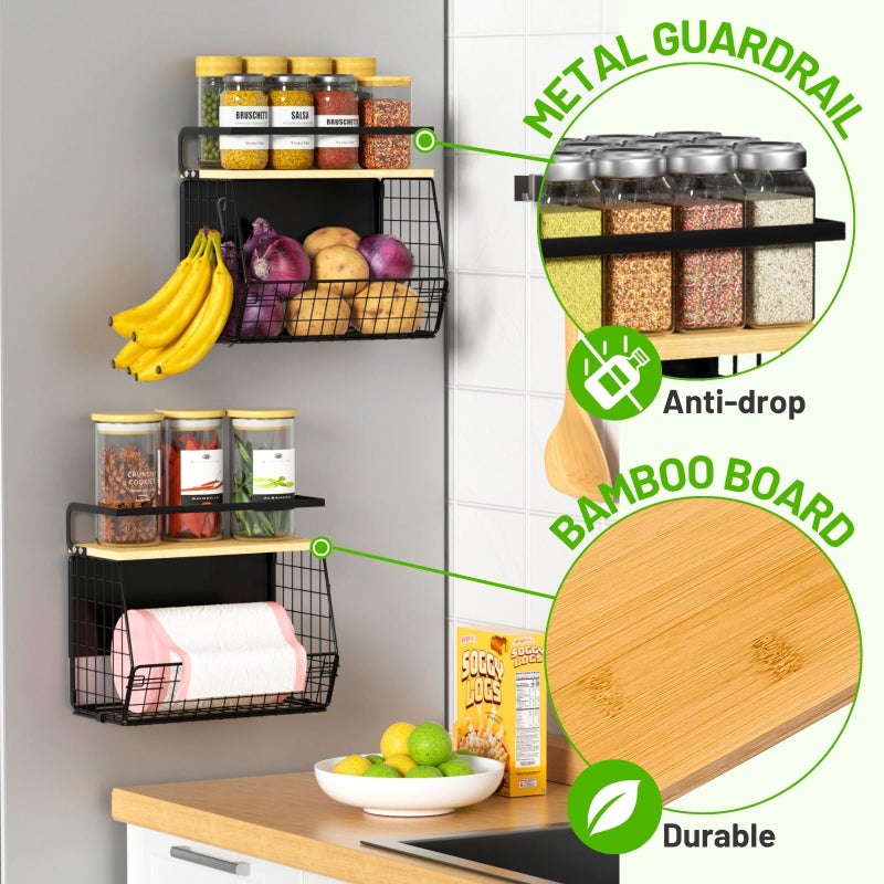 Ofiray-home Magnetic Shelf for Fridge with Wood Lid, Fruit Potato and Onion Storage Bins, Pantry Organizers & Storage, Large Container Magnetic Spice Rack for Refrigerator, Kitchen Counter (Black, 1) - Image 3