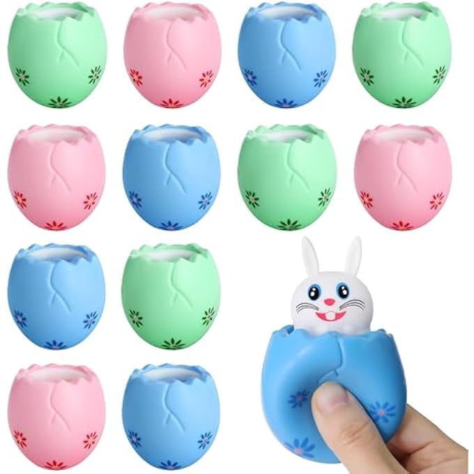 RunNico 12 Pack Easter Eggs Squishy Bunny - Stress Relief Squishies - Carrot Rabbit Fidget Toys for Autistic Anxiety ADHD Birthday Easter Party Favors - Image 1