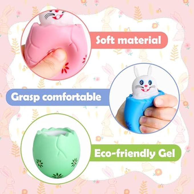 RunNico 12 Pack Easter Eggs Squishy Bunny - Stress Relief Squishies - Carrot Rabbit Fidget Toys for Autistic Anxiety ADHD Birthday Easter Party Favors - Image 4