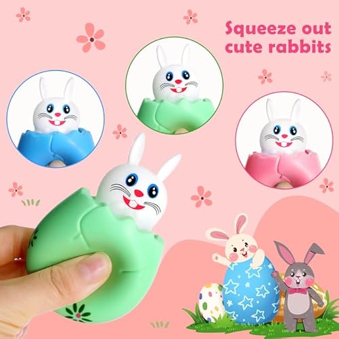 RunNico 12 Pack Easter Eggs Squishy Bunny - Stress Relief Squishies - Carrot Rabbit Fidget Toys for Autistic Anxiety ADHD Birthday Easter Party Favors - Image 2