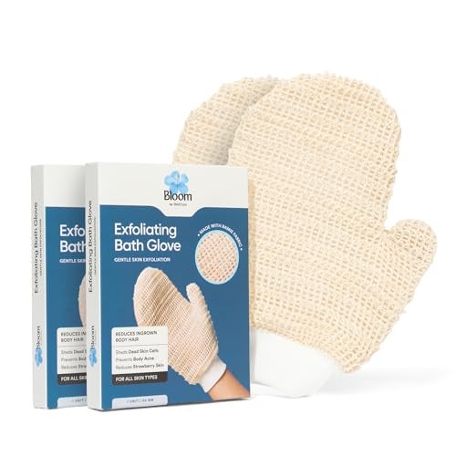 Bloom by Boldcare Bloom by Bold Care Exfoliating Bath Glove (2 gloves) | Exfoliating Gloves to Reduce Ingrown Hair & Strawberry Legs | 100% Ramie Fabric | Gently Removes Dead Skin Cells | For Sensitive Skin - Image 1