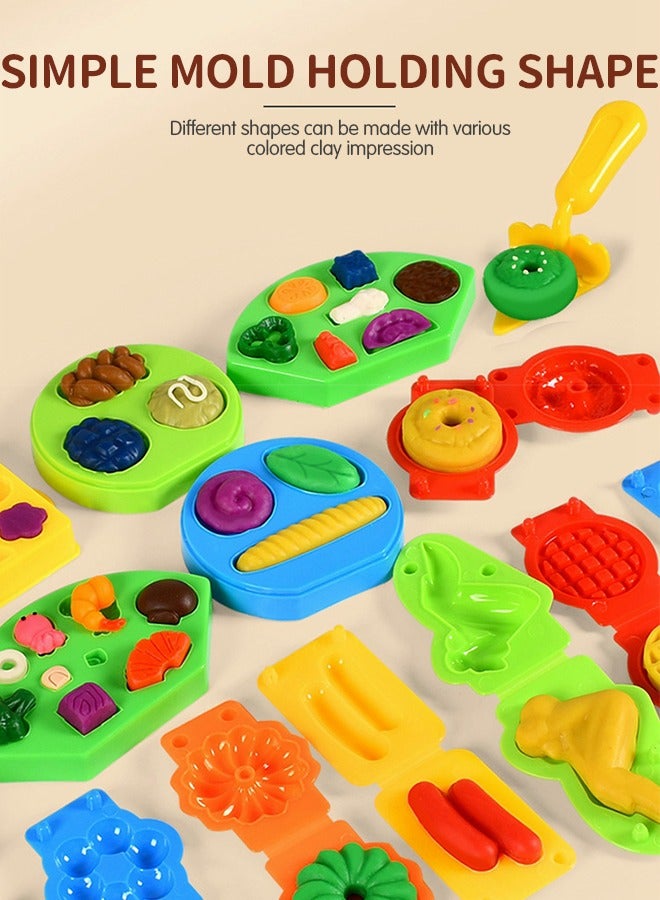 GROIC Play Dough Sets, Play Food Toy with Clay for Kids Kitchen, Color Dough Tools, Hamburger Maker Play Set, DIY Playdough Accessories Party Pretend Gift for Children 12 Clays and 30 Tools Models - Image 3