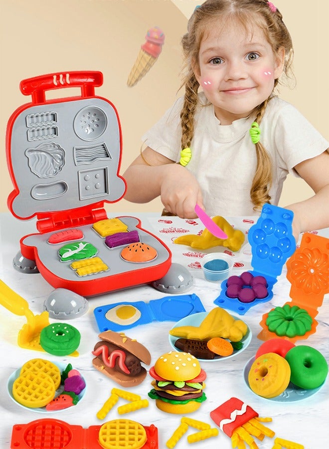 GROIC Play Dough Sets, Play Food Toy with Clay for Kids Kitchen, Color Dough Tools, Hamburger Maker Play Set, DIY Playdough Accessories Party Pretend Gift for Children 12 Clays and 30 Tools Models - Image 5