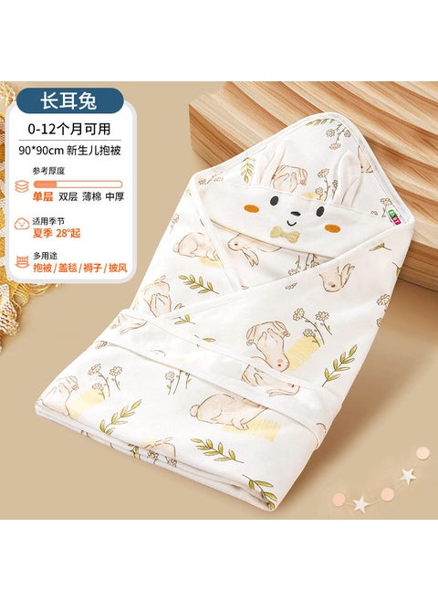 Baby Swaddle Blanket Soft Cotton Newborn Light Summer Wrap Long Ear Rabbit [single layer summer]]