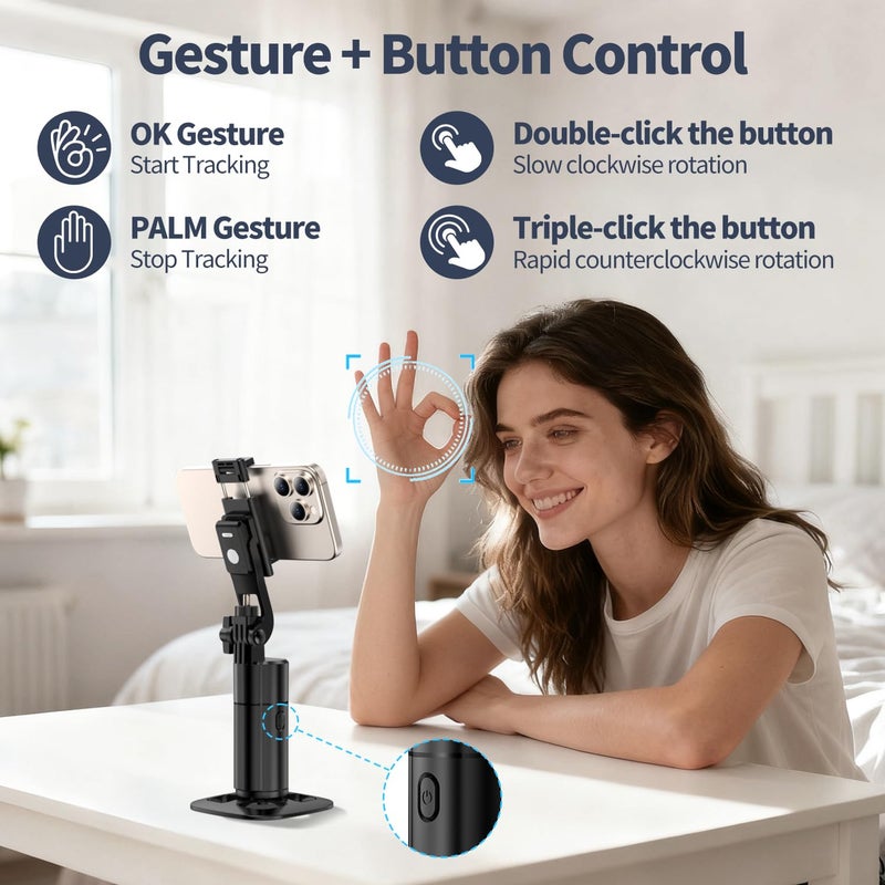 Stjiatu Auto Face Tracking Tripod 360 Rotation iPhone Desk Stand. Cell Phone Photo Vlogging Kit with Remote & Gesture Control. Rechargeable Smart Shooting Selfie Fill Light Stand for Live Record Tiktok No App - Image 3