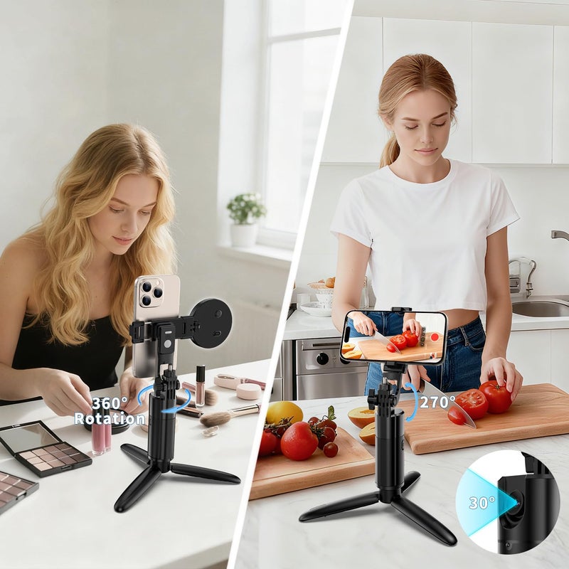 Stjiatu Auto Face Tracking Tripod 360 Rotation iPhone Desk Stand. Cell Phone Photo Vlogging Kit with Remote & Gesture Control. Rechargeable Smart Shooting Selfie Fill Light Stand for Live Record Tiktok No App - Image 2