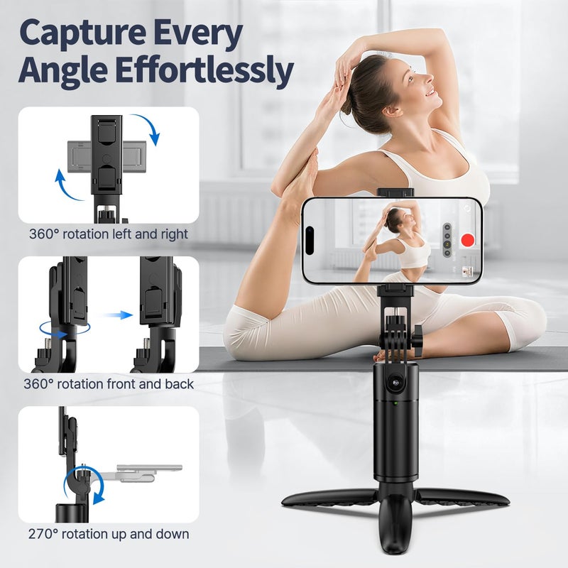 Stjiatu Auto Face Tracking Tripod 360 Rotation iPhone Desk Stand. Cell Phone Photo Vlogging Kit with Remote & Gesture Control. Rechargeable Smart Shooting Selfie Fill Light Stand for Live Record Tiktok No App - Image 4