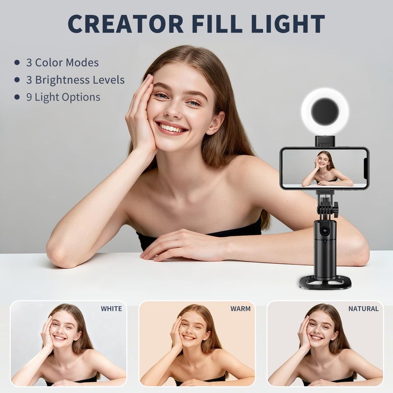 Stjiatu Auto Face Tracking Tripod 360 Rotation iPhone Desk Stand. Cell Phone Photo Vlogging Kit with Remote & Gesture Control. Rechargeable Smart Shooting Selfie Fill Light Stand for Live Record Tiktok No App - Image 5