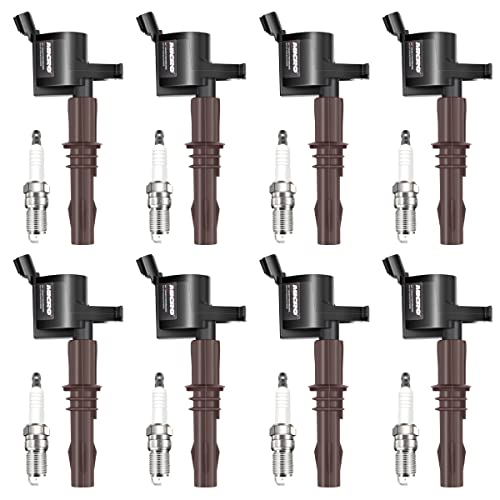 Micro Set of 8 Ignition Coils Pack DG521 and Iridoplatinum Spark Plugs SP-509 Compatible with F150 F250 F350 Expedition Trac Mustang Lincoln Mark LT Navigator Mercury V8 4.6L 5.4L 6.8L Replaces IC697 - Image 1