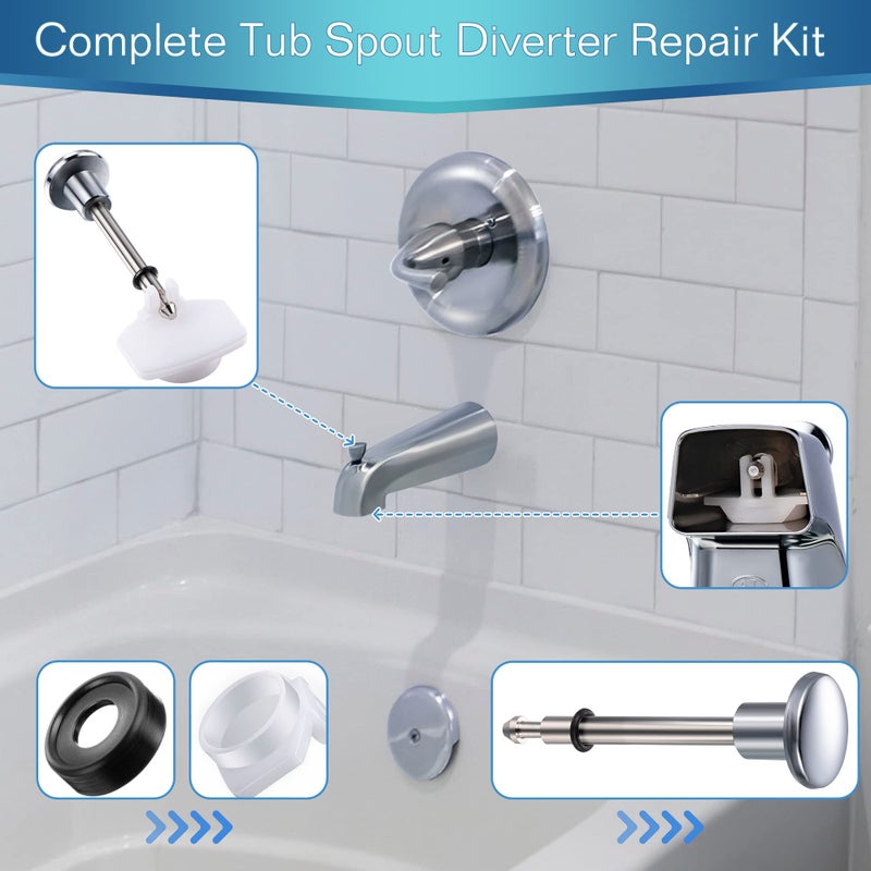 Enhon 2 Set Tub Spout Diverter Repair Kit, Includes 2 x Diverter Valve Stems, 2 x Cup Seals and 2 x Gates, Bathroom Shower Bathtub Leaky Faucet Repair Replacement Parts (Chrome,Classic) - Image 2