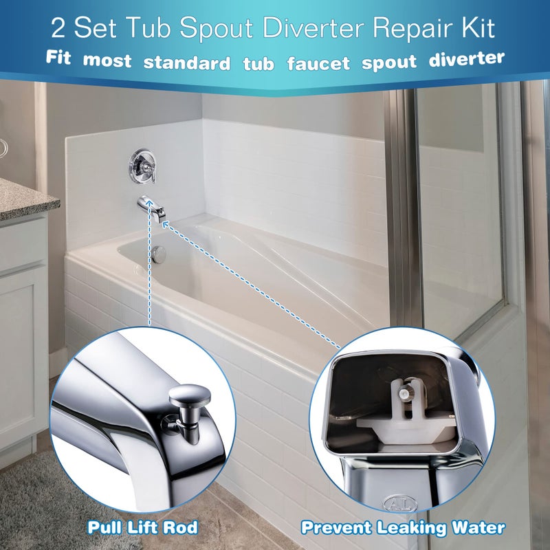Enhon 2 Set Tub Spout Diverter Repair Kit, Includes 2 x Diverter Valve Stems, 2 x Cup Seals and 2 x Gates, Bathroom Shower Bathtub Leaky Faucet Repair Replacement Parts (Chrome,Classic) - Image 3