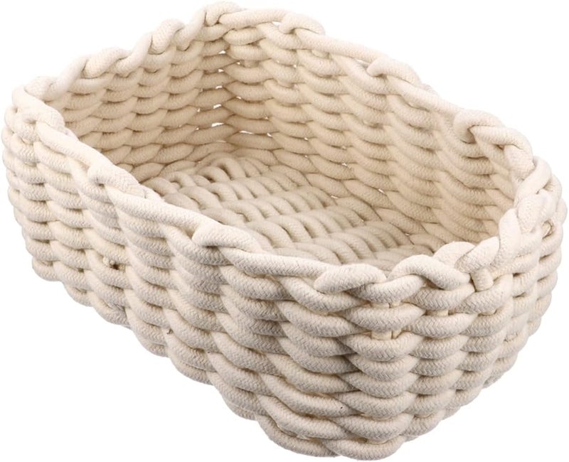 Handwoven Cotton Storage Basket With Handles Small Natural Color For Nursery And Tabletop Use - Image 1