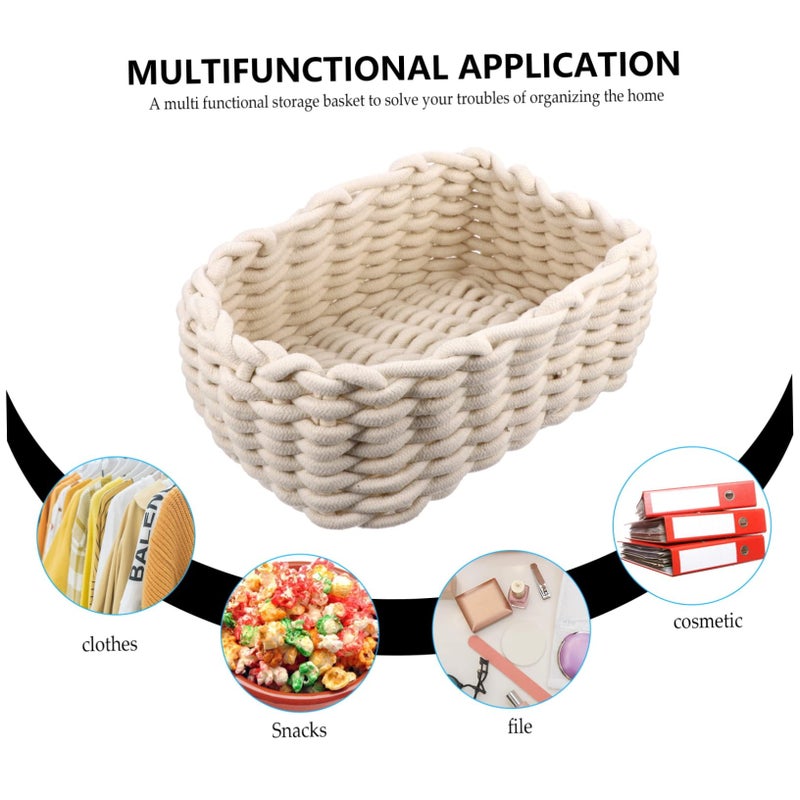 Handwoven Cotton Storage Basket With Handles Small Natural Color For Nursery And Tabletop Use - Image 4