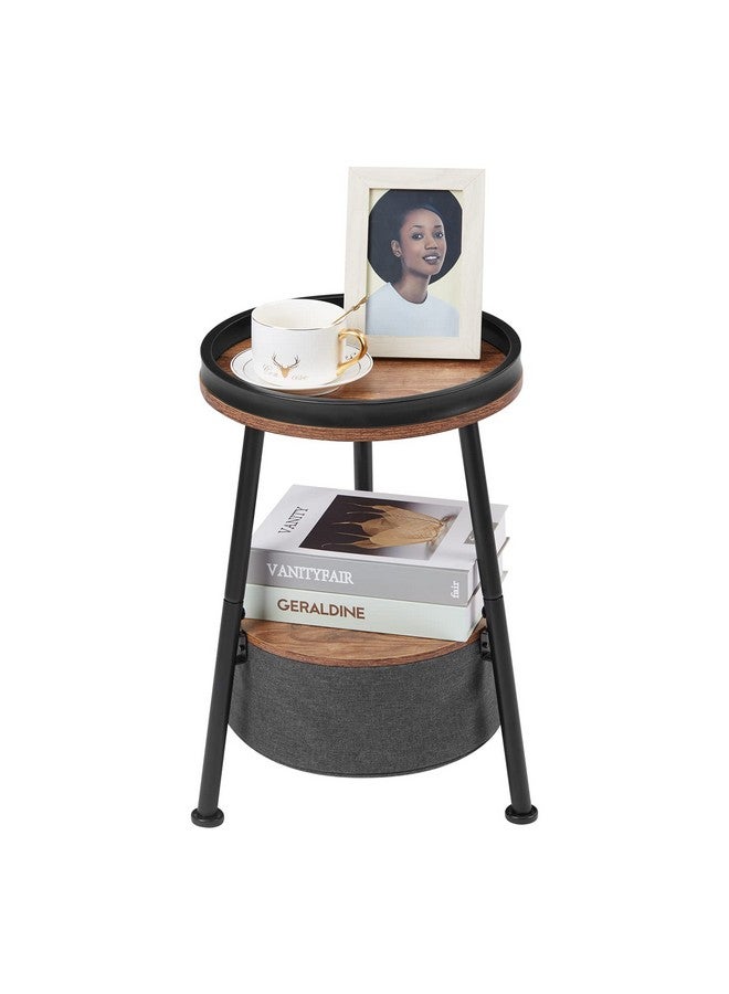 LEMONDA Small Round End Table, 2 Tier Round Side Table with Storage Basket,11.8”D*17.8”H Small Round Table,Sofa Side Table,Small Round Nightstand for Living Room Bedroom - Image 1