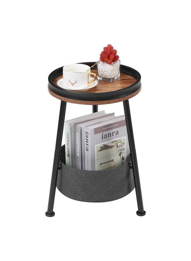 LEMONDA Small Round End Table, 2 Tier Round Side Table with Storage Basket,11.8”D*17.8”H Small Round Table,Sofa Side Table,Small Round Nightstand for Living Room Bedroom - Image 2