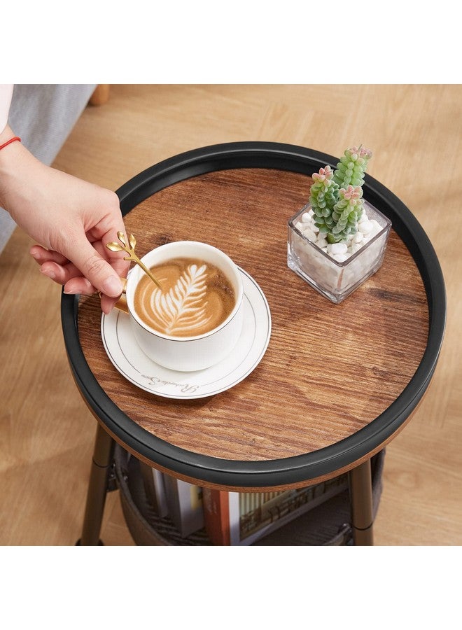LEMONDA Small Round End Table, 2 Tier Round Side Table with Storage Basket,11.8”D*17.8”H Small Round Table,Sofa Side Table,Small Round Nightstand for Living Room Bedroom - Image 4