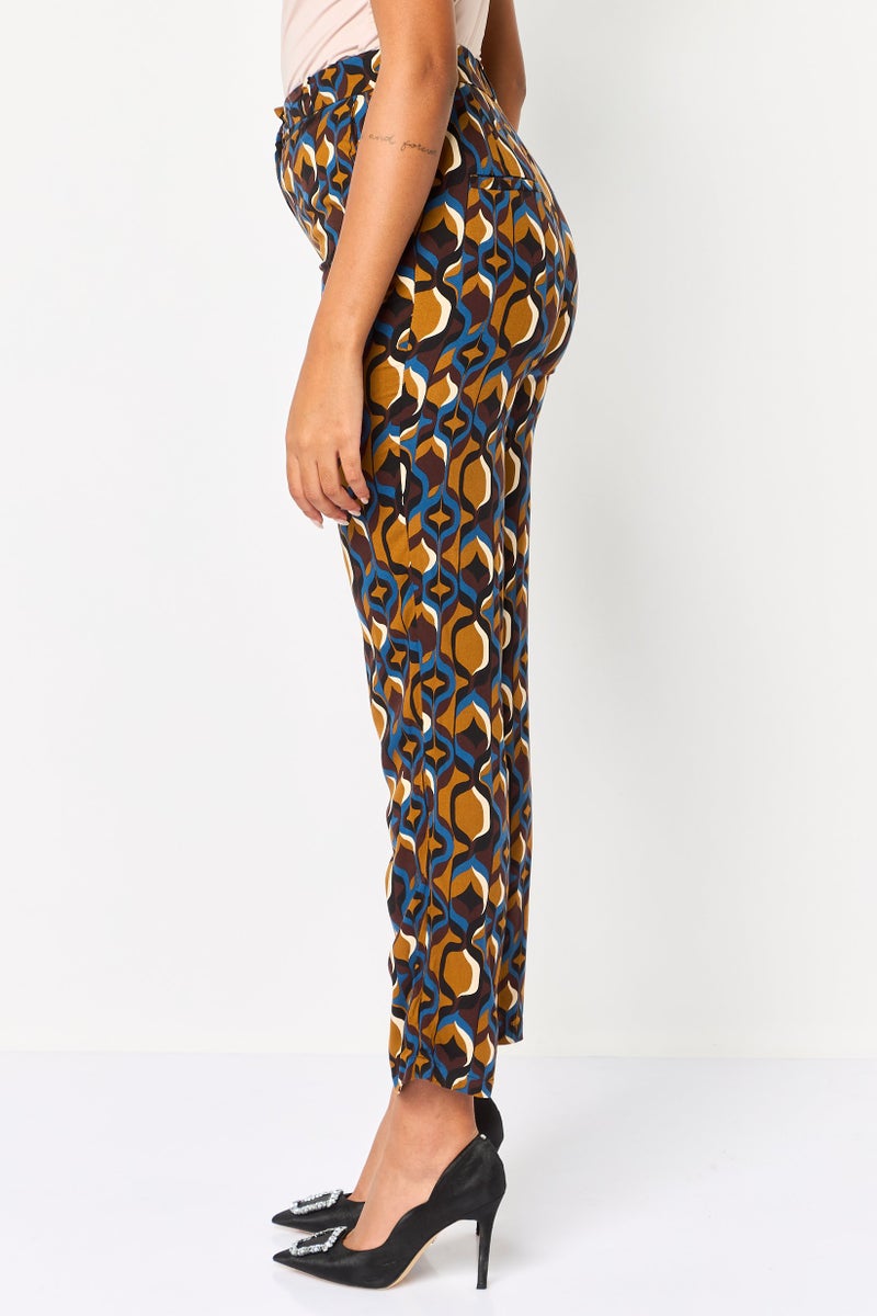 promod Women Regular Fit Allover Print Straight Leg Pants, Multicolor - Image 3