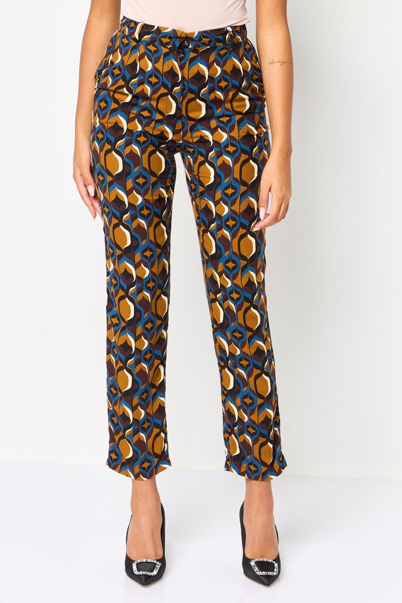 promod Women Regular Fit Allover Print Straight Leg Pants, Multicolor - Image 1