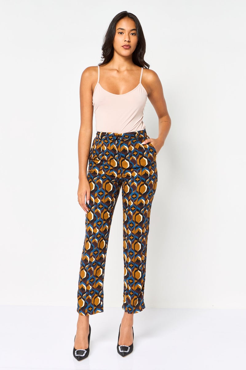 promod Women Regular Fit Allover Print Straight Leg Pants, Multicolor - Image 2