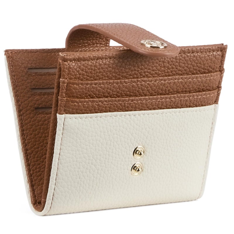 BOSTANTEN Slim Wallet for Women Small RFID Blocking Credit Card Holder Leather Bifold Wallets with Zipper Coin Pocket Beigeï¼†Brown - Image 1