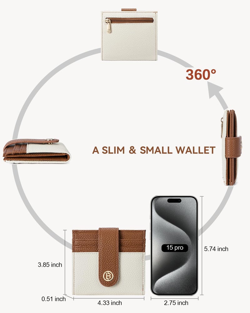 BOSTANTEN Slim Wallet for Women Small RFID Blocking Credit Card Holder Leather Bifold Wallets with Zipper Coin Pocket Beigeï¼†Brown - Image 4