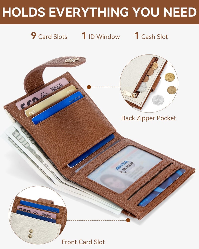 BOSTANTEN Slim Wallet for Women Small RFID Blocking Credit Card Holder Leather Bifold Wallets with Zipper Coin Pocket Beigeï¼†Brown - Image 2