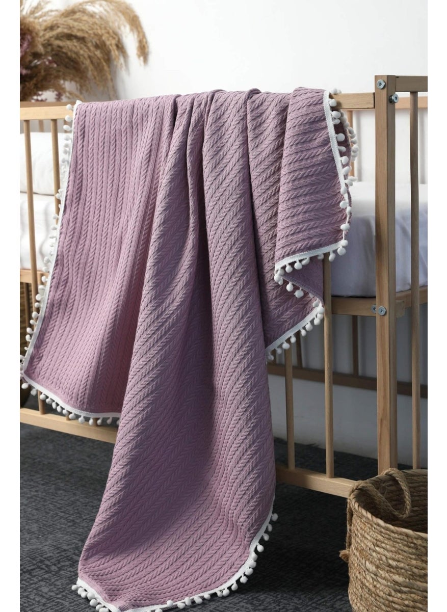 Favora - 100% Cotton Cherry Baby Blanket - Lilac - Image 1
