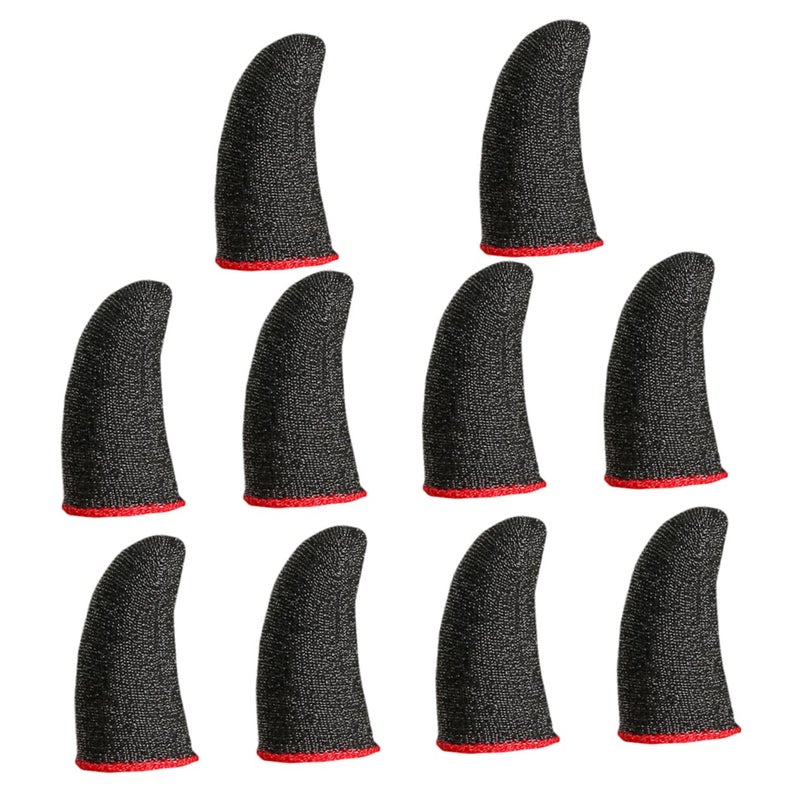10Pcs Black Red Trim Breathable Thin Finger Sleeves For Gaming Wear Resistant Sweat Touchscreen Compatible - Image 2
