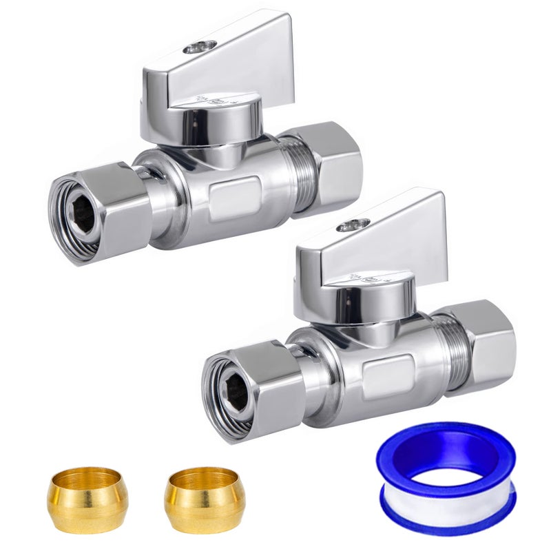 reezliy 2 Pack Chrome Brass 38 Comp FIP x 38 Inch Compression MIP Quarter Turn Water Straight Angle Stop Add on Valve for sink or toiletwater supply