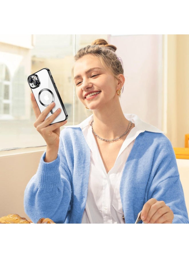 جراب مطلي بالكهرباء لهاتف iPhone 13، حماية كاملة لعدسة الكاميرا، متوافق مع الشحن اللاسلكي MagSafe، غطاء مغناطيسي ناعم مقاوم للصدمات من مادة TPU (أسود) - Image 3