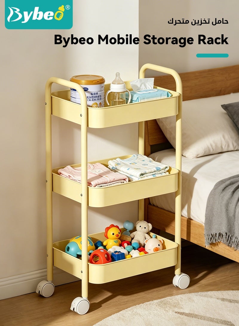 Bybeo 2-in-1 Baby Diaper Cart & Nursery Organizer, 3-Tier Mobile Utility Cart, Detachable Diaper Caddy Organizer, Metal Rolling Trolley Cart, Large Storage for Baby Essentials - Image 2