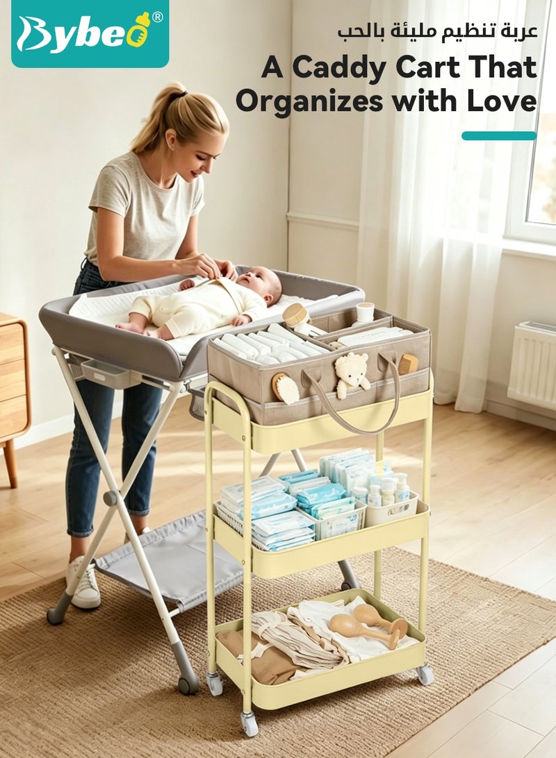 Bybeo 2-in-1 Baby Diaper Cart & Nursery Organizer, 3-Tier Mobile Utility Cart, Detachable Diaper Caddy Organizer, Metal Rolling Trolley Cart, Large Storage for Baby Essentials - Image 5