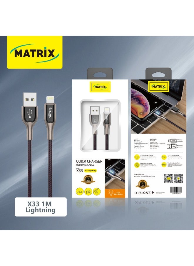 MATRIX X33 Quick Charging & Data Transfer 18W USB-A to Lighting Cable - 1M Cable Length 