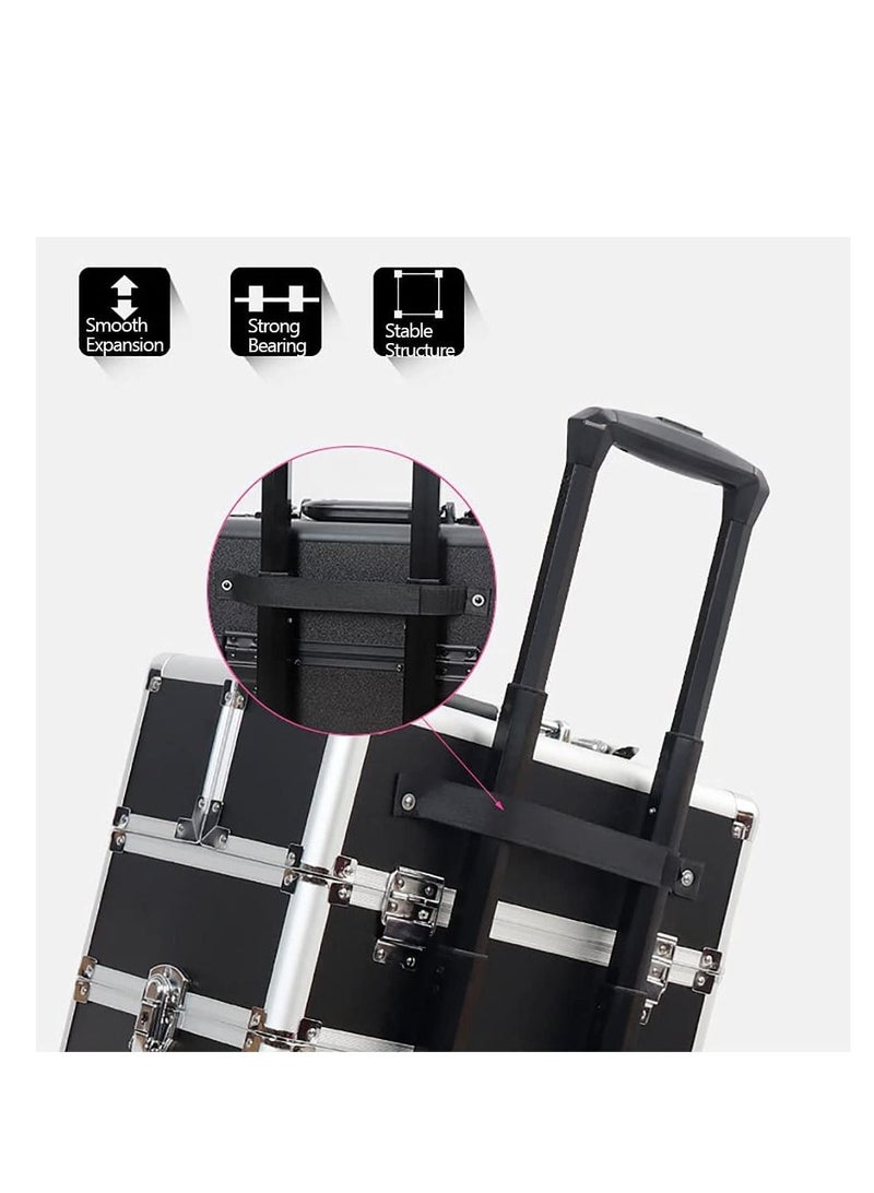4-layer pink professional cosmetics case, portable rolling cosmetics trolley case, lockable jewelry travel cosmetics storage box with 4 wheels  - Image 4