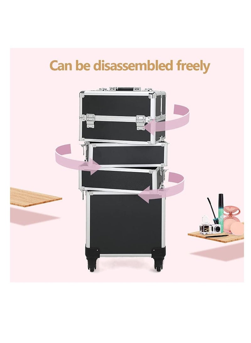 4-layer pink professional cosmetics case, portable rolling cosmetics trolley case, lockable jewelry travel cosmetics storage box with 4 wheels  - Image 5