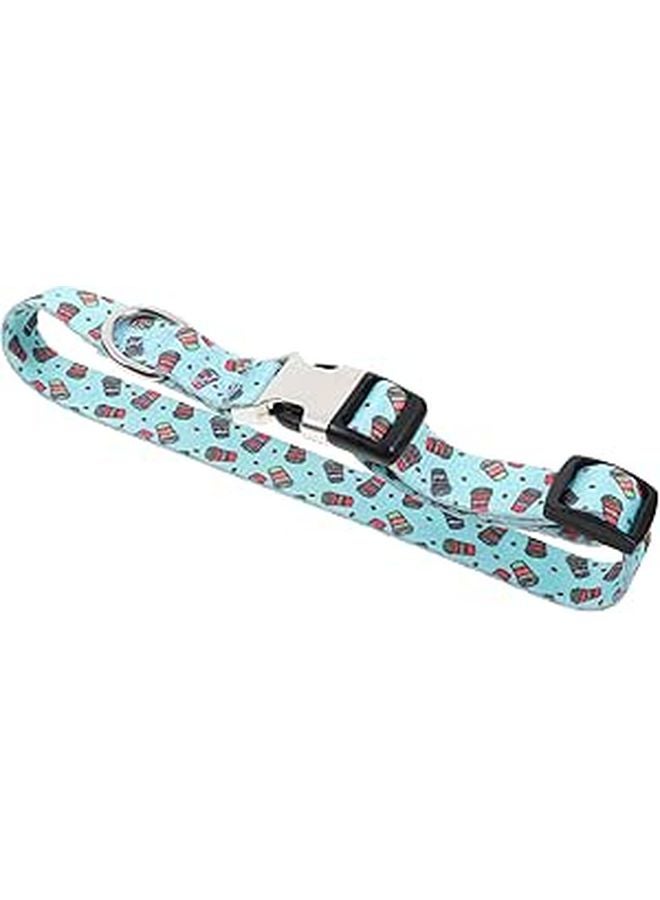 Adjustable Soft Dog Collar Printed Thickened for Small Puppies Service Dogs Size M Green Coffee Color - Image 1