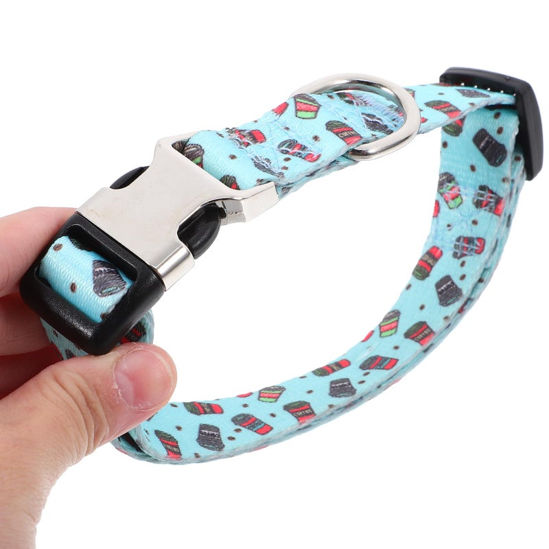 Adjustable Soft Dog Collar Printed Thickened for Small Puppies Service Dogs Size M Green Coffee Color - Image 5