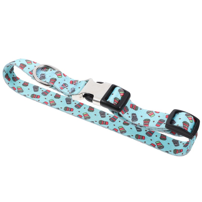 Adjustable Soft Dog Collar Printed Thickened for Small Puppies Service Dogs Size M Green Coffee Color - Image 2