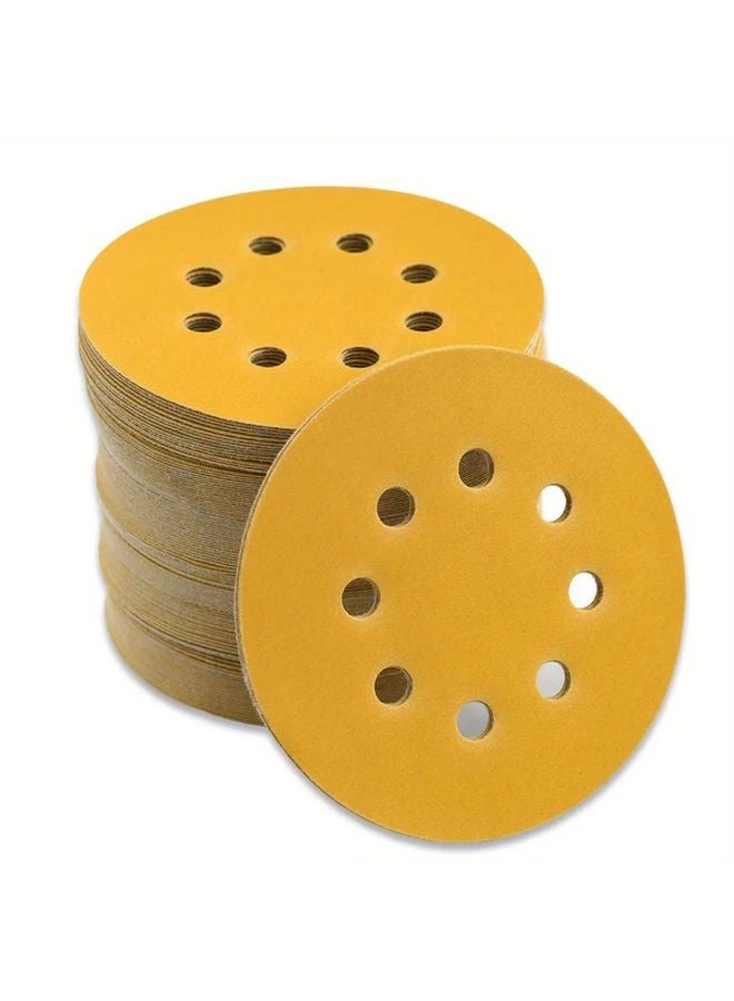 100 قطعة 5 بوصة 120 حبيبة ورق صنفرة أصفر للأخشاب والمعادن سنفرة جافة ورطبة - Image 1