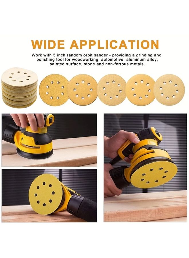 100 قطعة 5 بوصة 120 حبيبة ورق صنفرة أصفر للأخشاب والمعادن سنفرة جافة ورطبة - Image 5